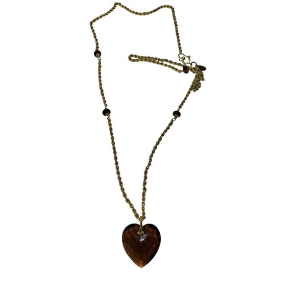 Miriam Haskell Signature Brown Heart Beaded Necklace Large Heart Pendant 1970s - Picture 4 of 7